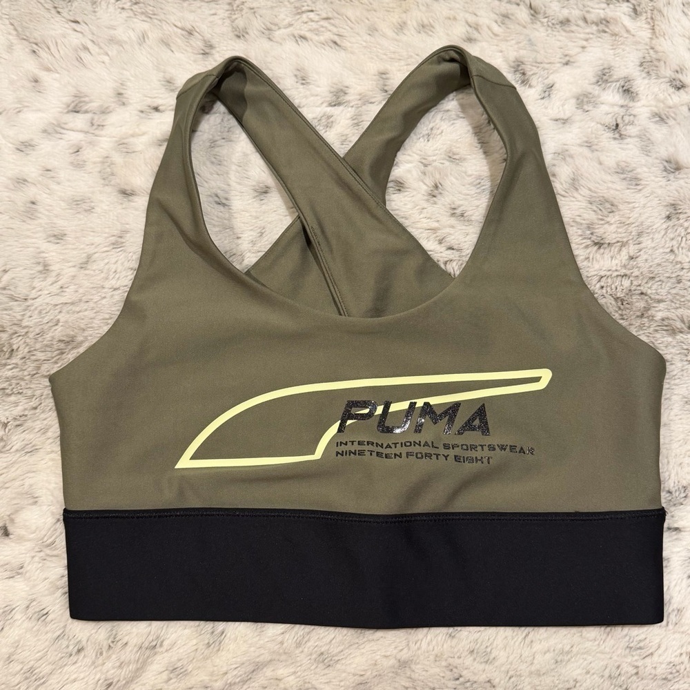 Puma Racerback Compression olive and green Sports bra womens S